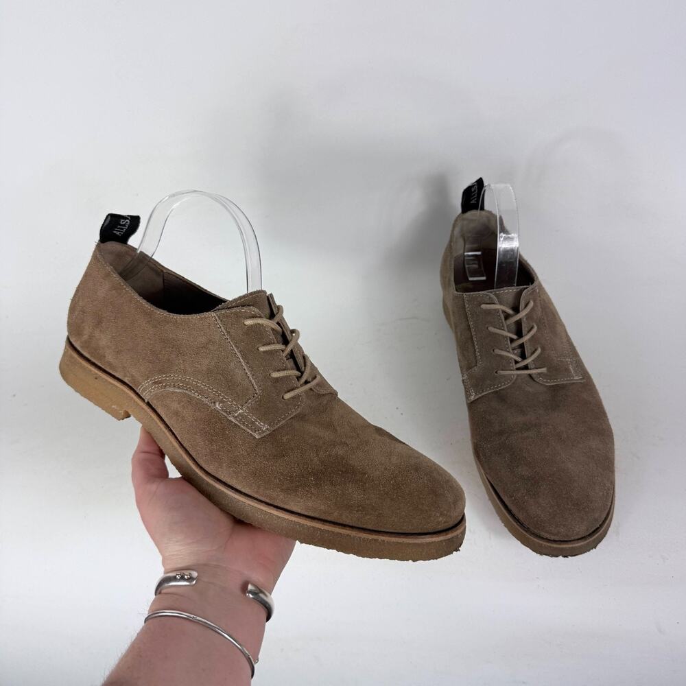 AllSaints Derby Shoes Men's 10 Taupe Suede Leather Plain Toe Lace-Up Low Top